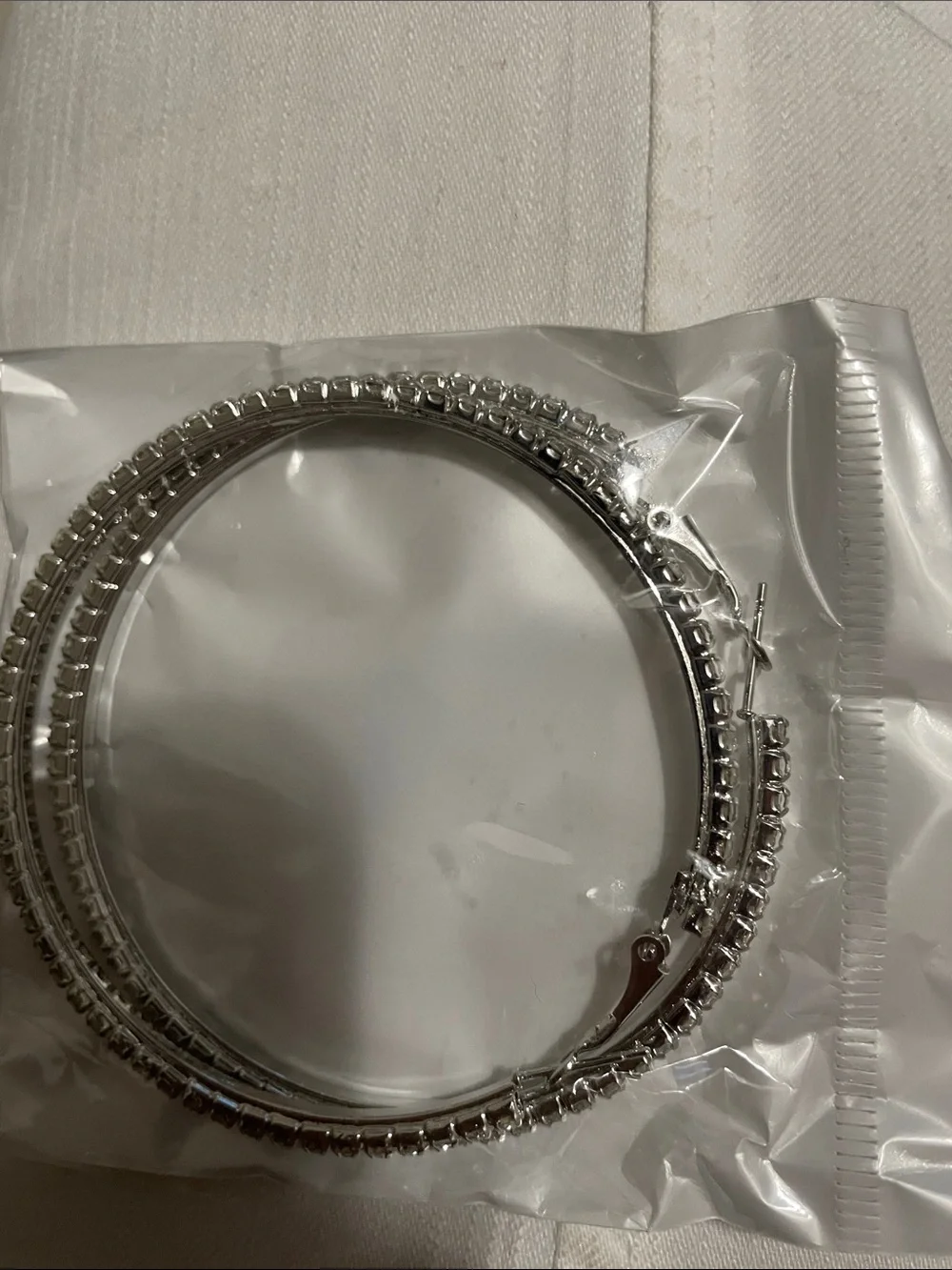 Rhinestone crystal Pave’ Hoop Earrings Brand New in bag w Top latch closure